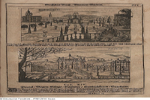 Offenes Buch mit einer detaillierten Zeichnung einer Stadtlandschaft auf seinen Seiten, begleitet von Bildern und Text.