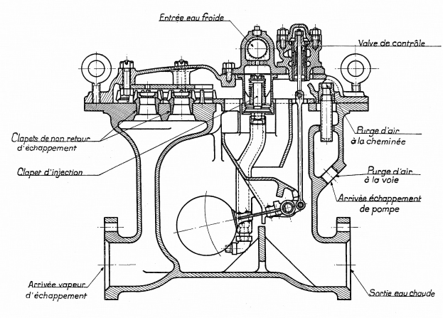 Ein beschriftetes Diagramm eines Automotors, das Kolben, Ventile und andere Komponenten zeigt, mit begleitendem Text, der seine Größe, Form und Gestaltung beschreibt.
