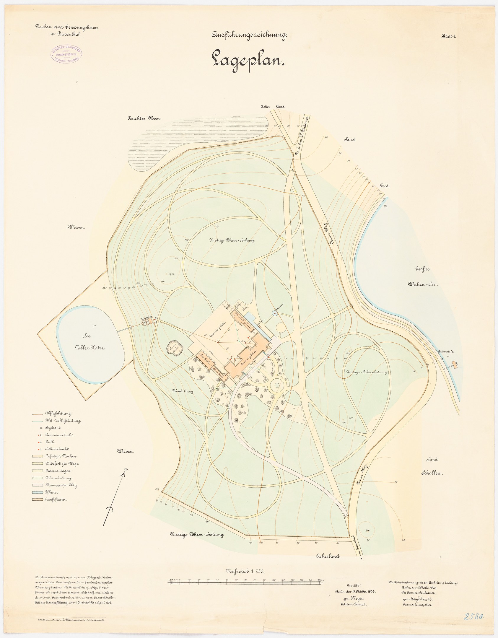 Detailierter alter Lageplan von Lageplan, Deutschland, mit Straßen, Gebäuden und Sehenswürdigkeiten mit Text.