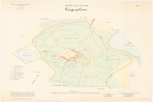 Detailierter alter Lageplan von Lageplan, Deutschland, mit Straßen, Gebäuden und Sehenswürdigkeiten mit Text.