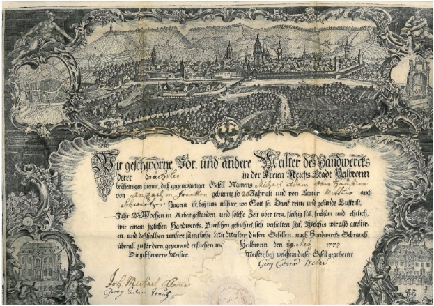 Ein altes deutsches Banknotenbild mit einer Stadtansicht, Text und zusätzlichen Bildern, die ihm einen klassischen und zeitlosen Anschein verleihen.