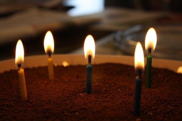 Mehrere angezündete Kerzen sind auf einer Fläche platziert.