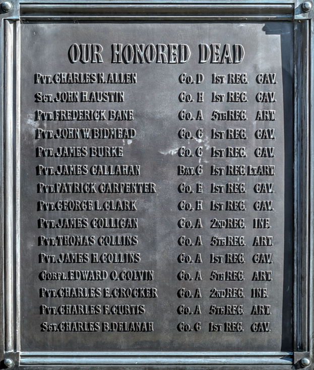 Gedenktafel an einer Gebäudeseite mit der Inschrift "Unser Ehrwürdiger Toten" aus Metall.