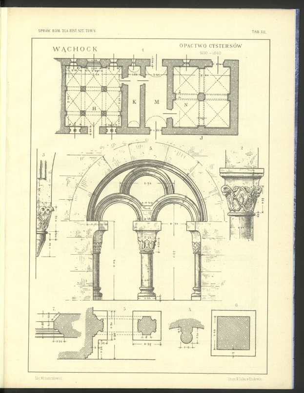 Altes Buch mit Architekturplänen und Text, mit einer Gebäudezeichnung auf dem Cover.