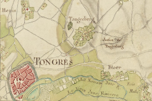 Detailierte alte Karte von Tongres mit Straßen, Gebäuden und Sehenswürdigkeiten mit Text.