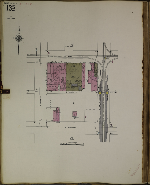 Ein aufgeschlagenes Buch mit einer detaillierten Stadtansicht, umgeben von Plänen und Text.