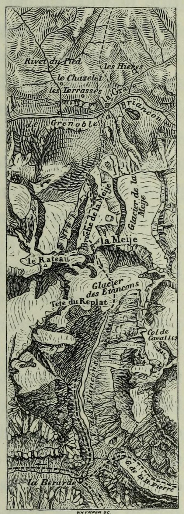 Eine Schwarz-Weiß-Topografische Karte des Rheins, die Höhenangaben, Geländekonturen und Texte zeigt, die Städte, Ortschaften und geographische Merkmale beschreiben.